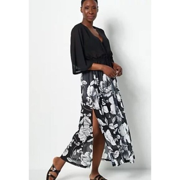 Jantzen 3/4-Sleeve Woven Maxi Duster Cover-Up Black Small A489056 - Picture 1 of 1
